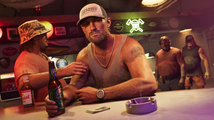GTA VI character in a Vice City bar — the game's world is built to be lived in