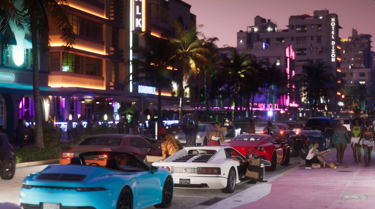 GTA VI — Vice City at night, showcasing Rockstar's world-building